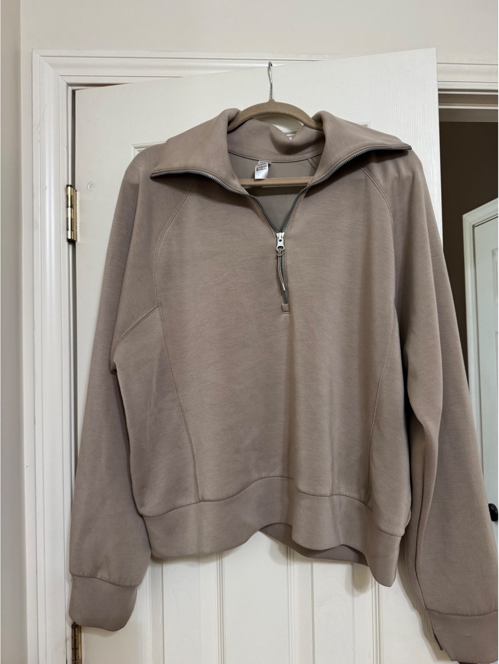 Spanx Half-Zip Pullover Sweatshirt in Taupe, Size Medium